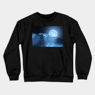 Blue super moon glowing against cloudy sky Crewneck Sweatshirt